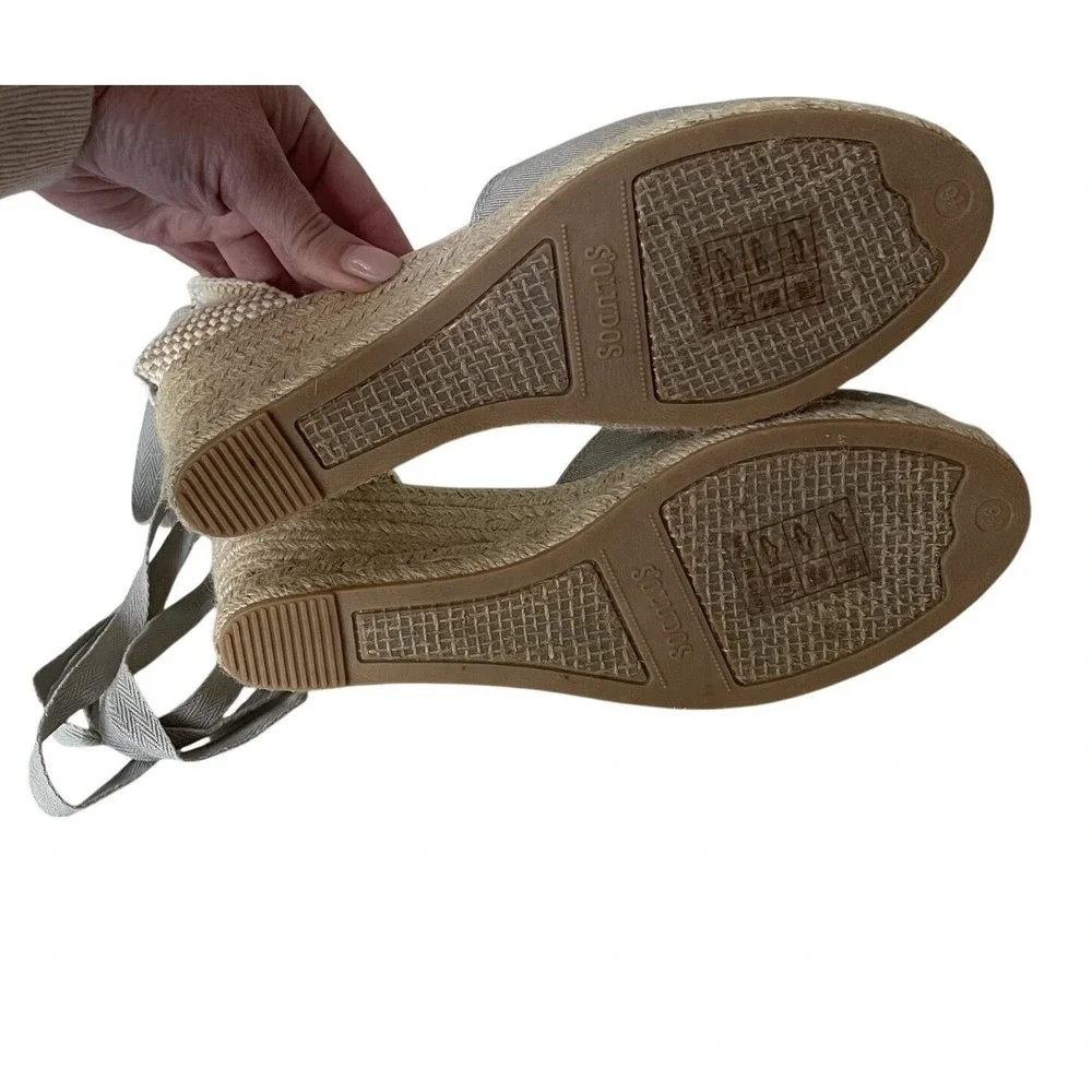 Soludos Marseille Linen Wedge Espadrilles Sage Gray 9.5 EU 40